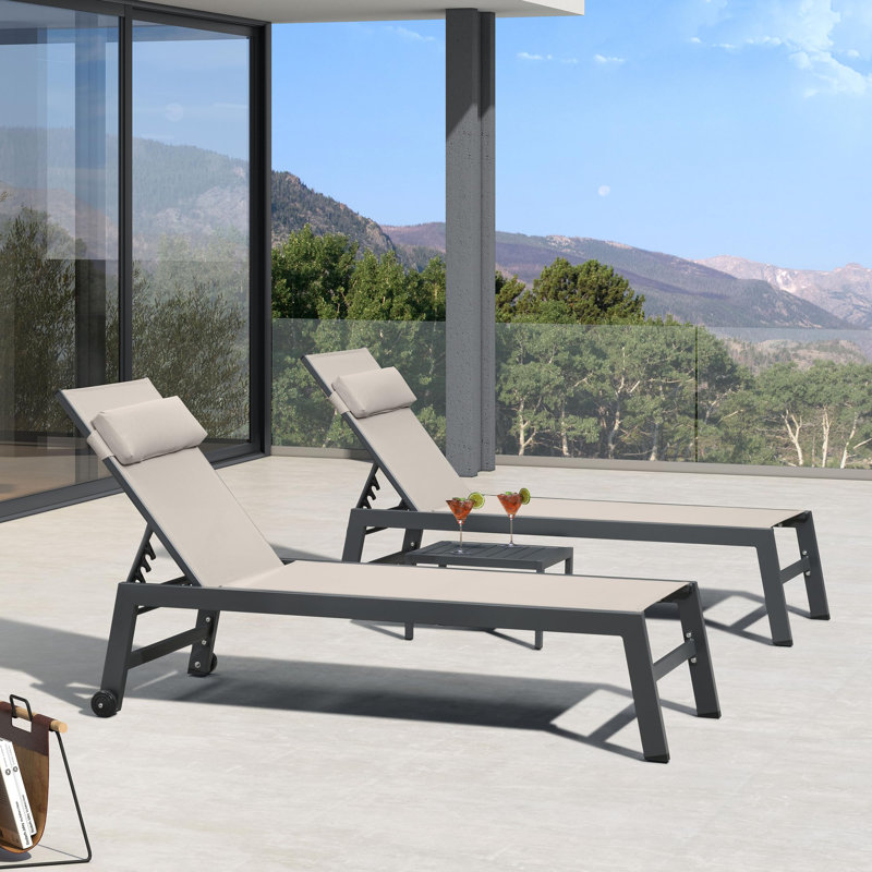 Shiner 3-Piece Aluminum Patio Chaise Lounge Set, Beige