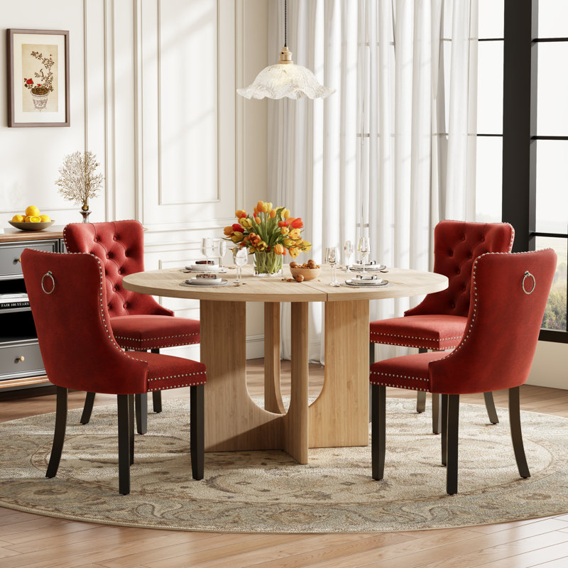Ensemble de table ronde en bois avec chaises capitonnées, ensemble de table de salle à manger de style Mid-Century Farmhosue