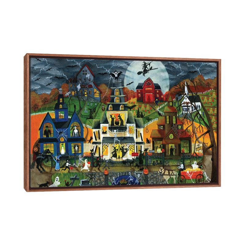 Spooky Street par Cheryl Bartolo, reproduction d’art, H 26 po x l 40 po x P 1,5 po, Toile avec cadre en bois brun classique