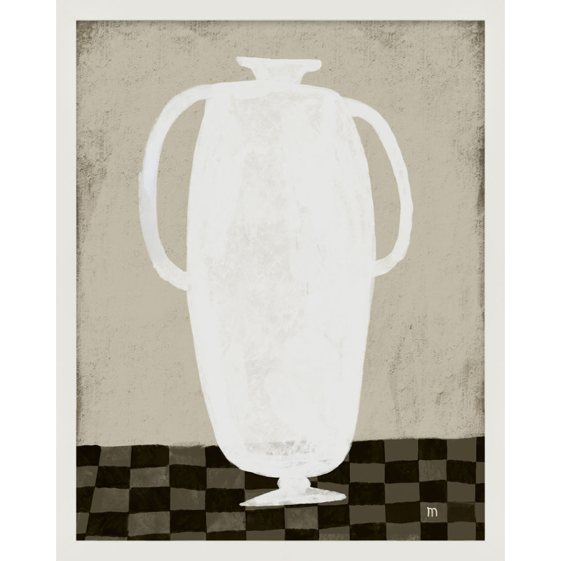 Chataignier White Vase - Painting on Paper, H 50 po x l 40 po x P 1,25 po, Cadre blanc