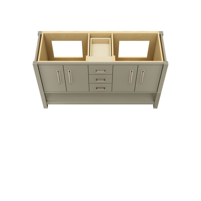 Meuble-lavabo double Kiawah, Olive française, 60", Nickel satiné