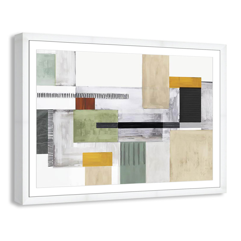 «Playful Blocks» par Tom Reeves, Blanc, Cadre blanc en forme de cube blanc, H 35 po x l 49 po x P 1,25 po