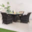 Ensemble repas pour 4 personnes en osier avec table ronde, coussins inclus
