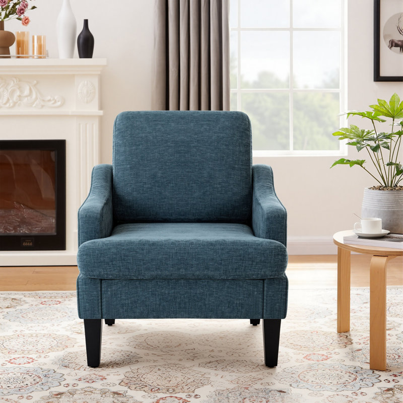 Fauteuil d'appoint rembourré en chenille Mordern And Chic Design, Bleu