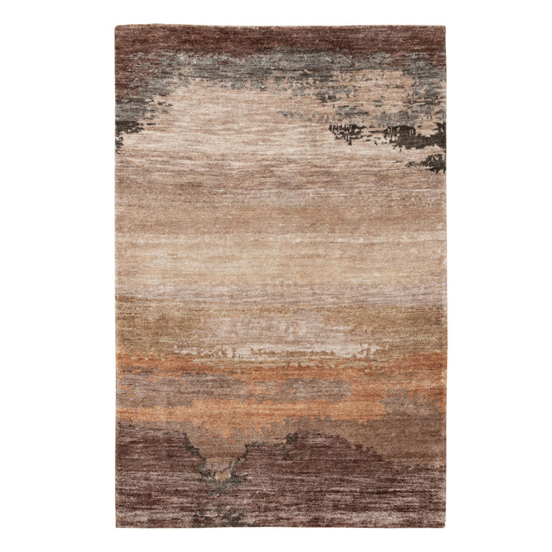 Tapis unique noué à la main à motif abstrait nouvel âge brun 3 pi x 5 pi Brendalee