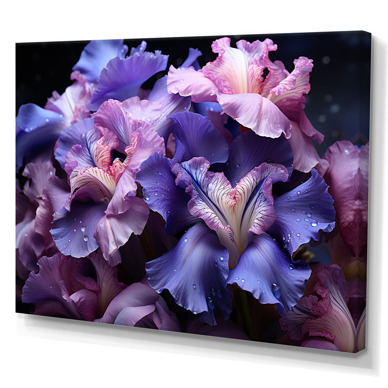 «Midnight Purple Irises Serenity» dévoilé sur toile, Toile tendue, H 12 po x l 20 po x P 1 po