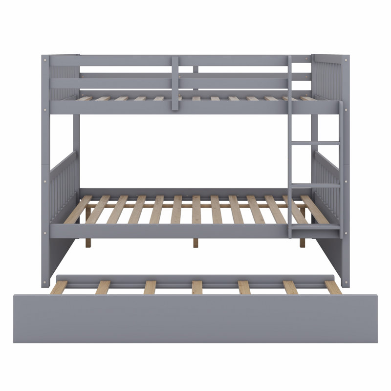 Lit superposé multifonctionnel en bois avec lit gigogne, échelle, garde-corps et conception convertible, Gris