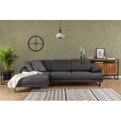 Corner Sofa with Adjustable Arm Mechanism, Anthracite Fabric, 68.5 x 123.6 x 32.7 inches | Beech Wood Frame & Durable Chipboard | Soft Grey Foam & Feather Cushioning | Movable Backrest, Modern Industrial Design