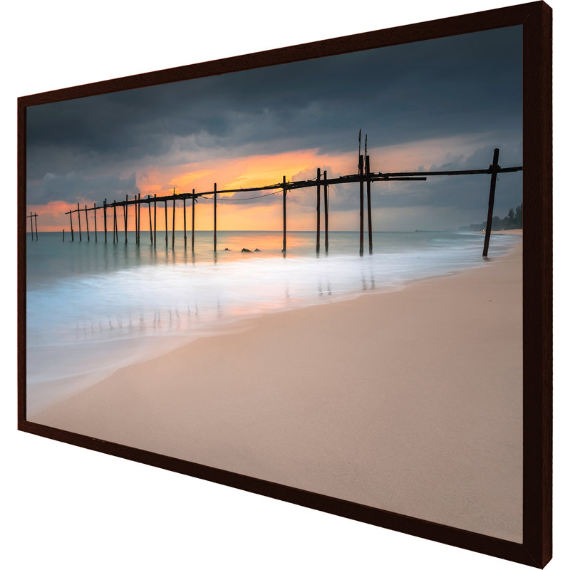 Dandrea Wood Bridge Sunset At Sea Thailand - Single Picture Frame Print, 61cm H x 91cm W x 4cm D, Black Framed