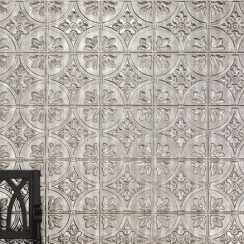 Panneau mural décoratif en vinyle 4 pi x 8 pi FASÄDE style traditionnel / motif 2, Argent Crosshatch