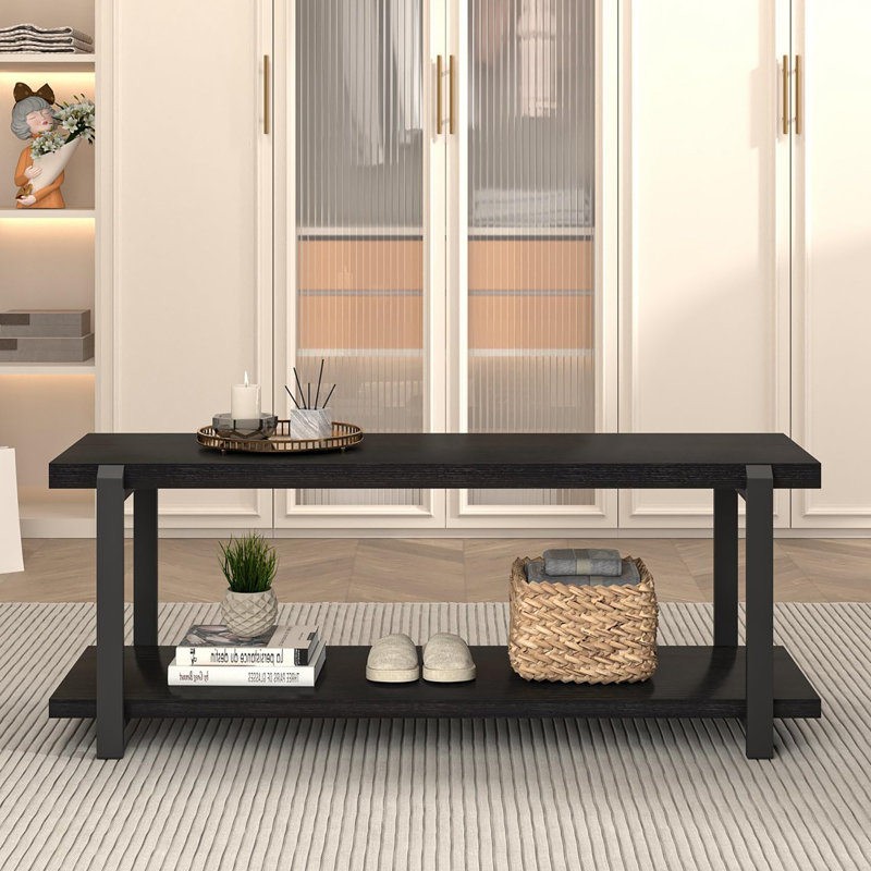 Banc de rangement moderne en bois et métal pour couloir, Noir