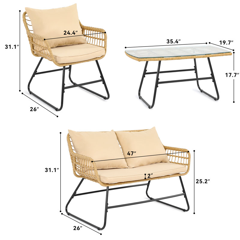 Dronfield Rectangular 4 - Person 35.4'' L Outdoor Restaurant Bistro Set with Cushions