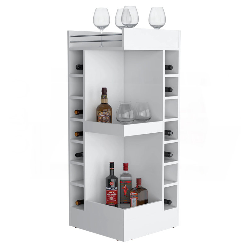 Bar de coin blanc avec support à vin et tablette ouverte, Blanc