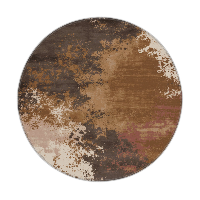 Watercolor Brown Indoor and Outdoor Area Rug, Round 5'