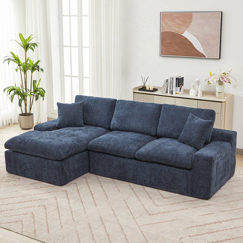 Canapé modulaire rembourré 107,9 po Cloud avec coussin double couche et poches latérales, Chenille bleu