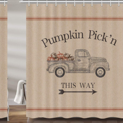 Autumn Harvest Pumpkin Shower Curtain Set - Vintage Farmhouse Thanksgiving Decor with Hooks