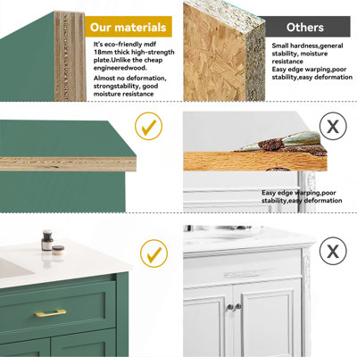 Ensemble de meuble-lavabo vert 48 po avec lavabo en résine, armoire de rangement abondante - 4 portes à fermeture douce et 4 tiroirs