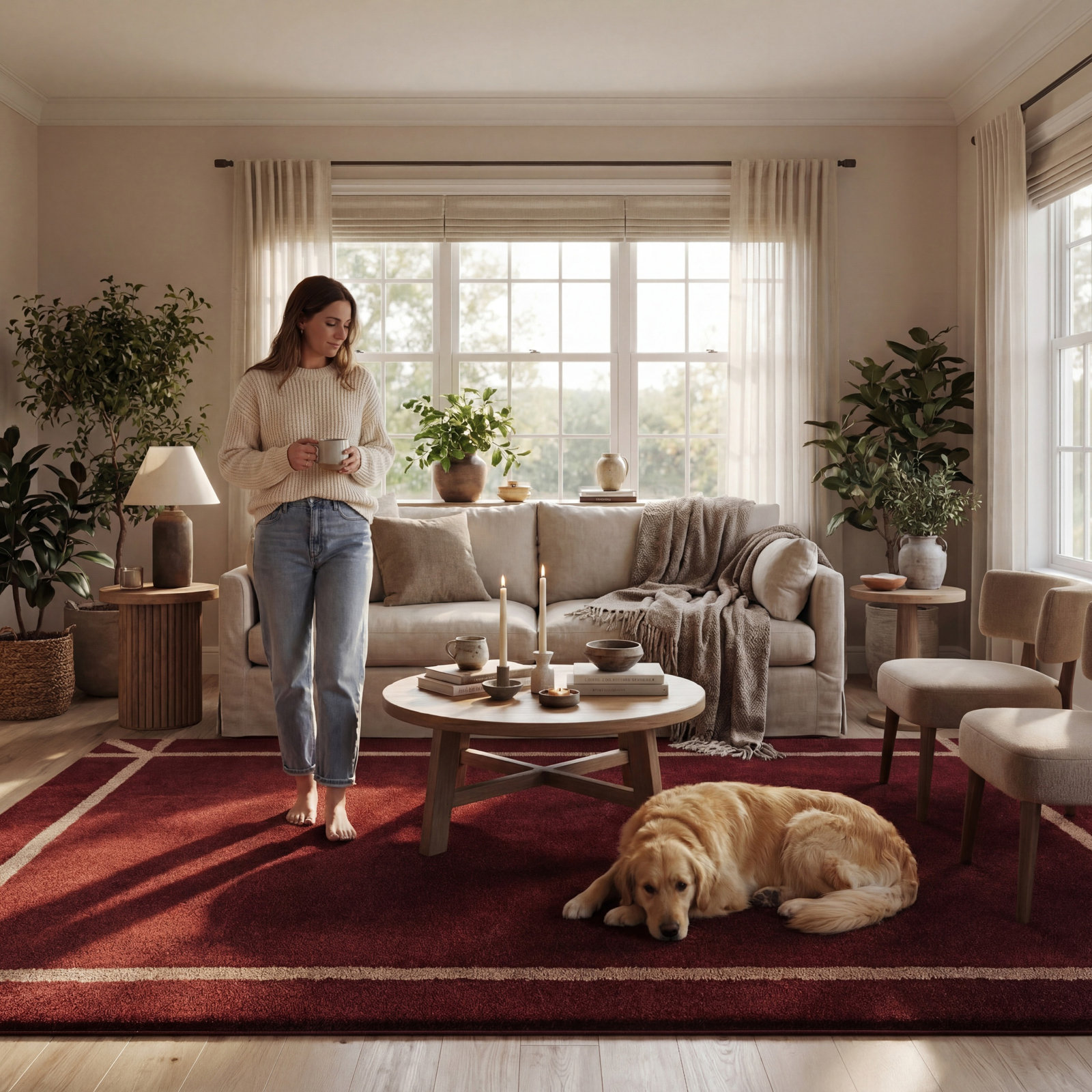Bordered Hand-Woven Rug, Rectangle 5' x 8'