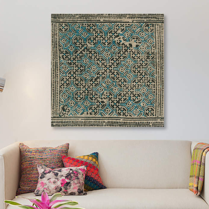 « block print textile i », impression sur toile, H 26 po x l 26 po x P 1,5 po, Toile tendue, Pas de tapis