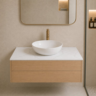 Dessus de meuble-lavabo moderne à surface solide de 36 po pour lavabo vasque - design blanc Carrara