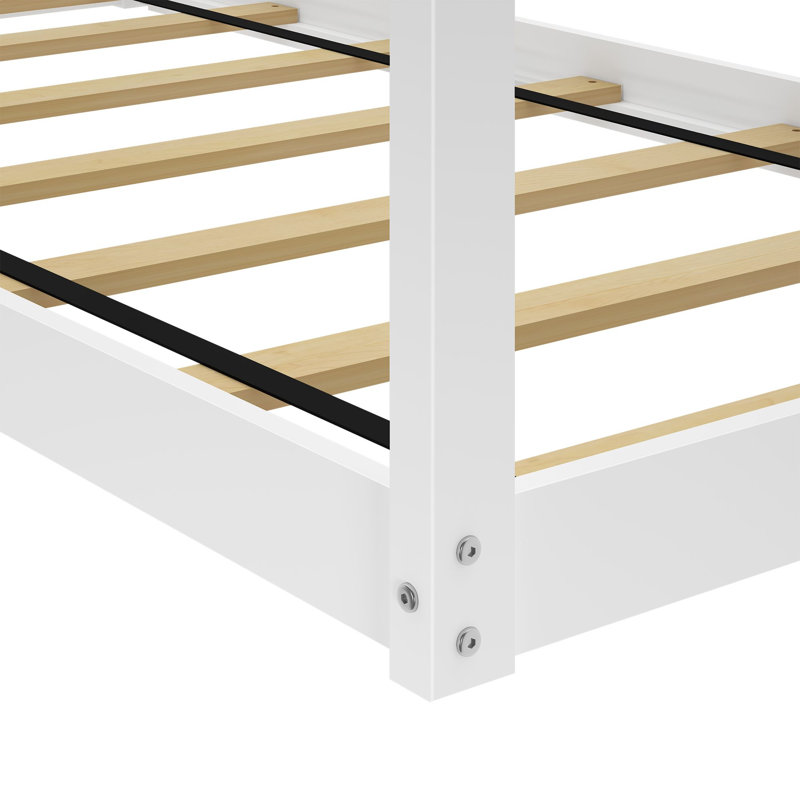 Annja Twin Solid Wood Four Poster Bed, White
