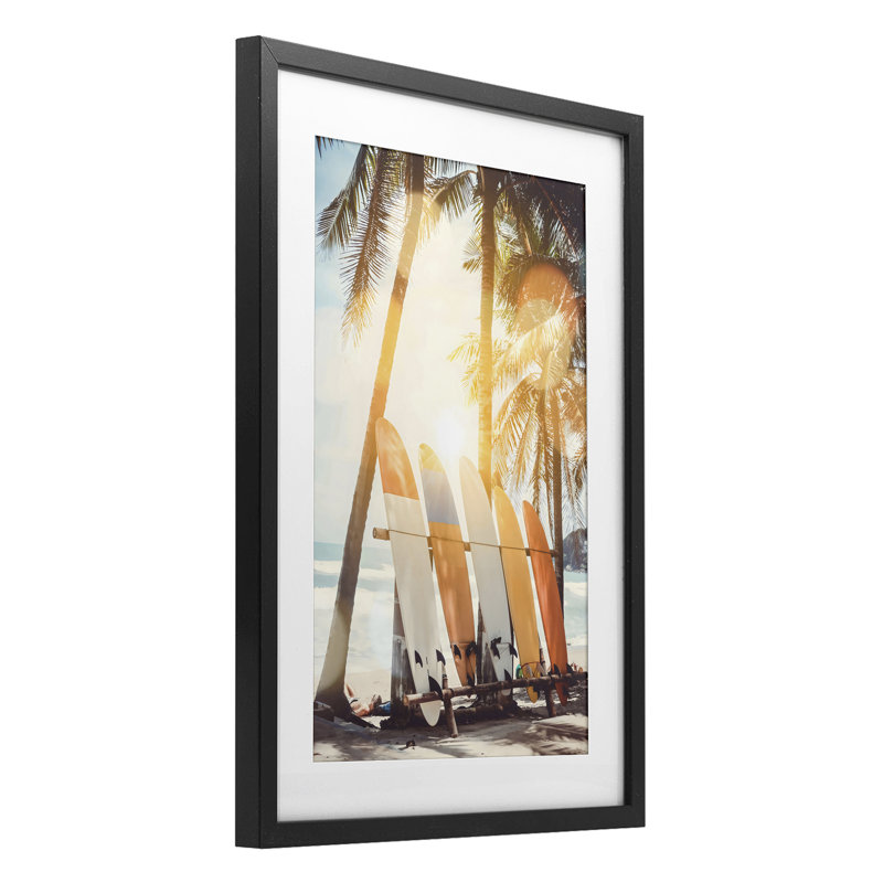«Glowing Bokeh Sunshine Surf», reproduction encadrée sous verre, design par LSR Design Studio, Cadre noir minuit