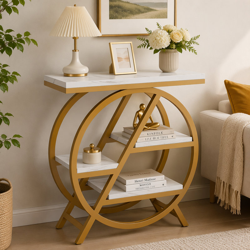 Table de bout à 4 niveaux, petite table d'appoint avec tablettes de rangement, Blanc