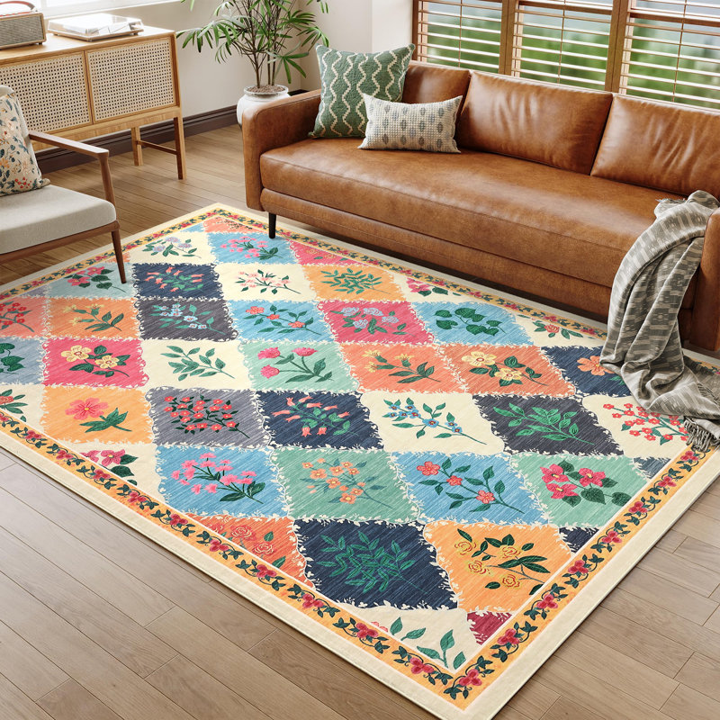 Rugs for Living RoomMachine Washable Area Rugs Non-SlipVintage Floral Rug Bedroom Rug for Dorm Playroom Foyer Entryway, Brown