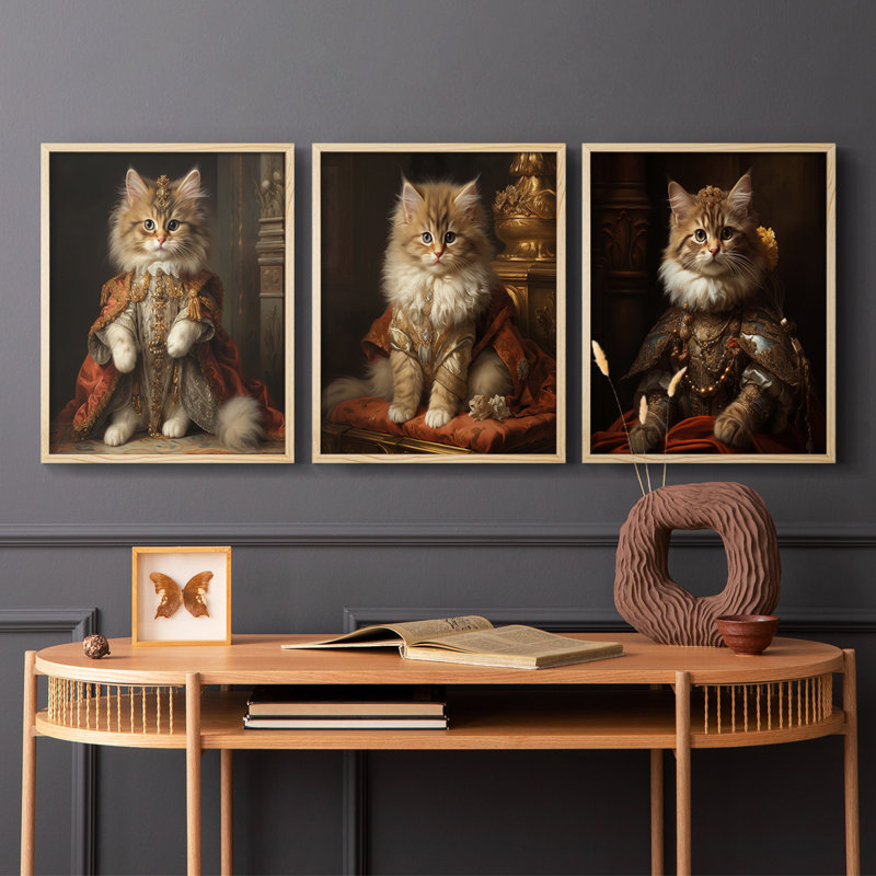 Ensemble de 3 reproductions de giclées encadrées, série royale L III - prêt à être accroché, Cadre naturel, H 10 po x l 8 po