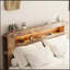 Structure de lit plateforme en bois pour grand lit avec rangement, tête de lit à DEL, 2 ports USB, aucun sommier requis, assemblage facile, brun foncé-1402400222-1402400218