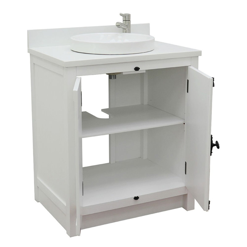 Ziemer 31'' Single Bathroom Vanity with Top, Glacier Ash, White Quartz