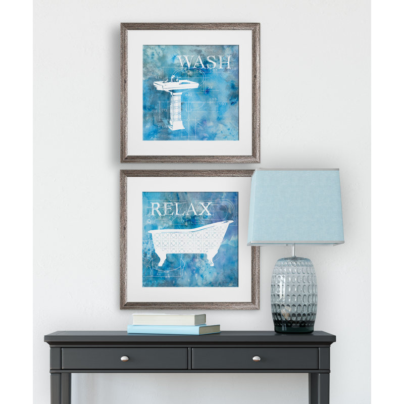 " Bath Plans " 2 - Pieces, Brown Framed