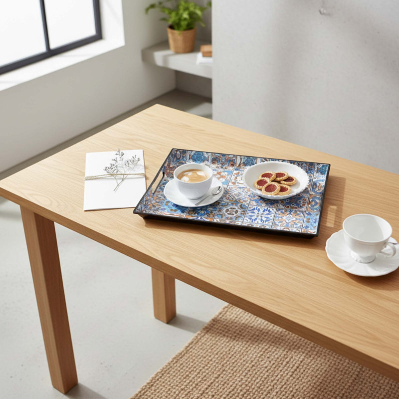 Plastic Serving Tray with Handles Spill-Proof Lightweight Organizer for Kitchen Living Room Coffee Table Home