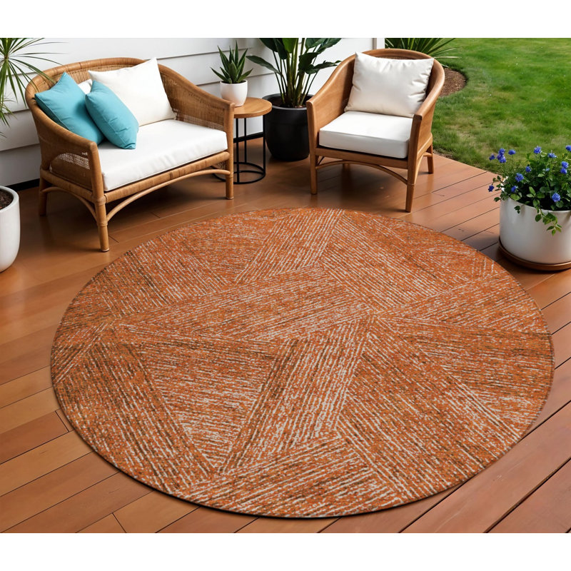 Tapis intérieur rond lavable abstrait brun et beige 8 pi HomeRoots