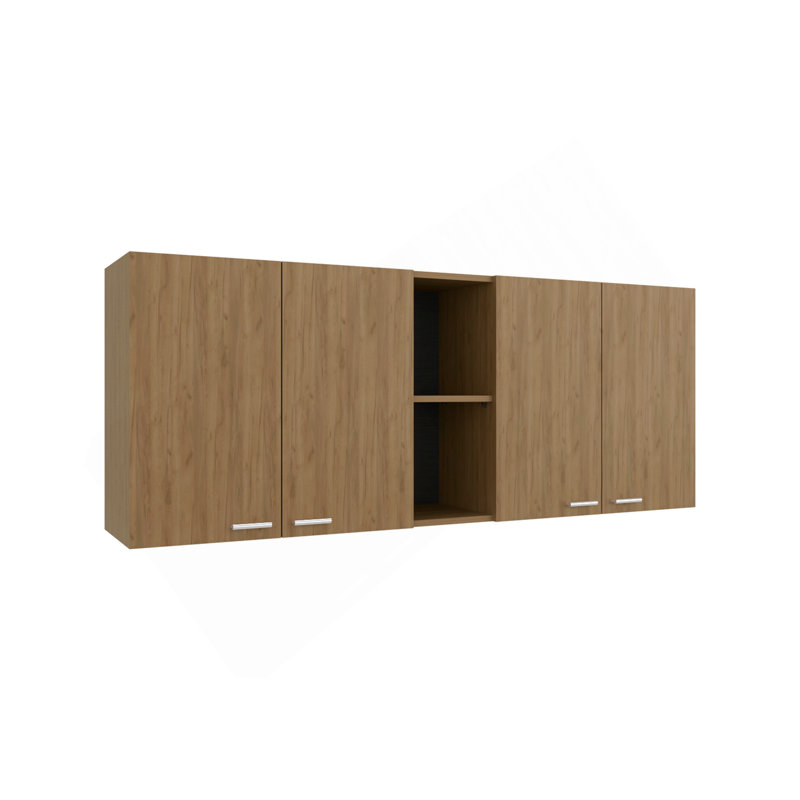 Armoire murale Portofino 150, double porte, deux tablettes extérieures, deux tablettes intérieures en chêne naturel
