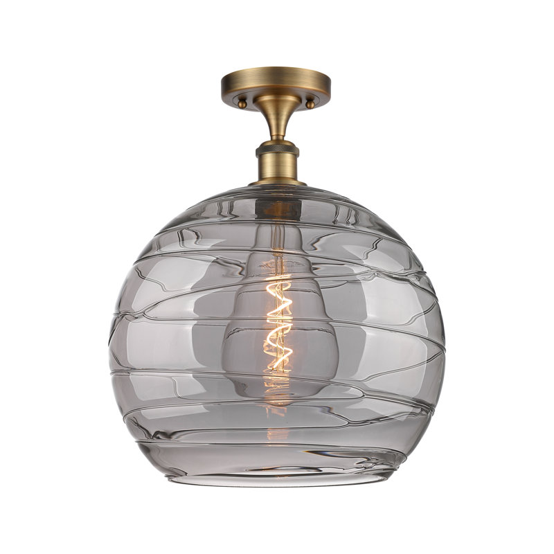 Plafonnier semi-encastré 1 lumière, Laiton brossé, H 16,38 po x l 8 po x P 8 po