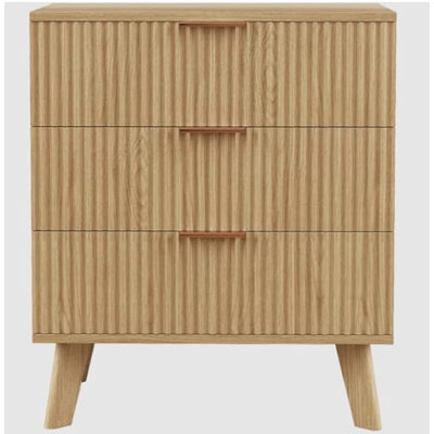 Fluted 3 Drawers Dresser, Modern Chest of Drawers with Metal Legs, Wood Nightstand with Storage and Anti-Tipping Device, Drawer Organizer for Bedroom, Hallway, Entryway