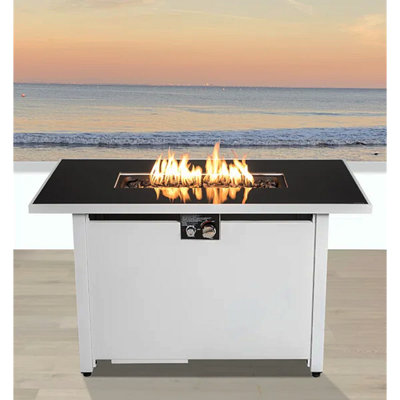43" Rectangular Fire Pit With Smoked Glass And Metal Frame