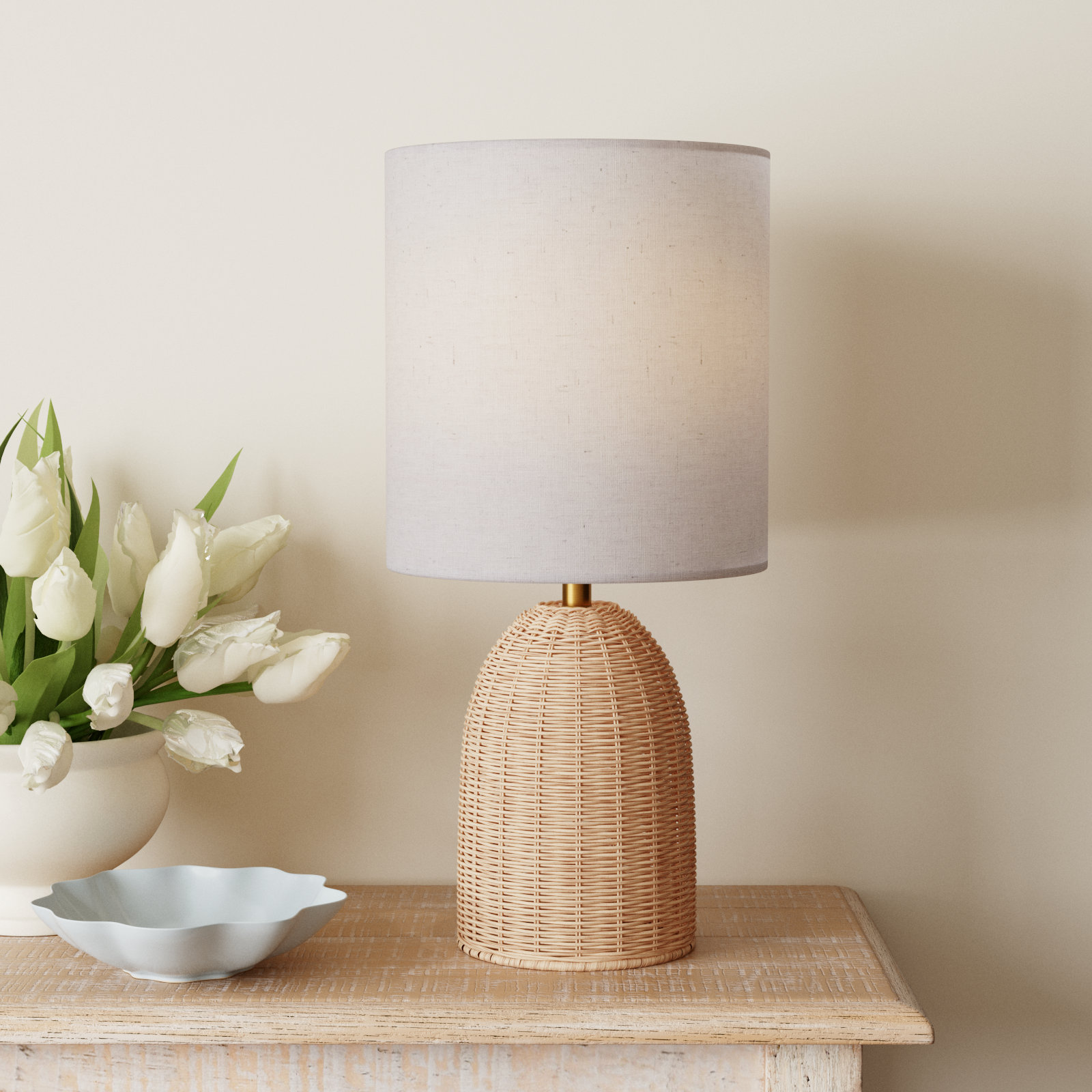 Wicker/Rattan Table Lamp, 24" H x 11.5" W x 11.5" D