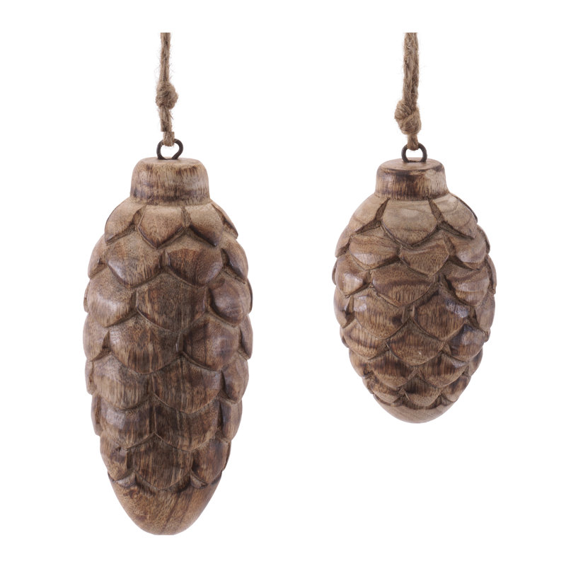 Ensemble d'ornement en bois en forme de pomme de pin de 24 - 5 "et H 5,75"