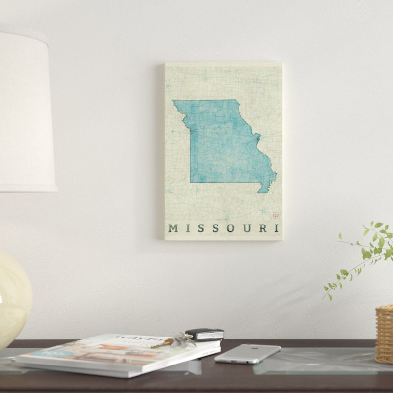 « missouri map », reproduction d’impression sur toile, H 24 po x l 16 po x P 1 po, Papier avec cadre noir, Blanc