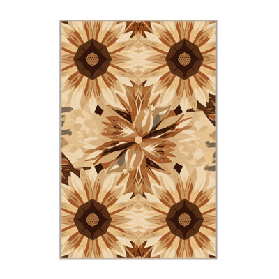 Tapis brun / beige à motif géométrique moelleux et doux