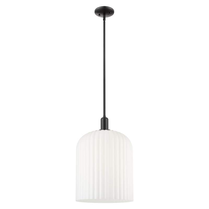 Downtown Urban - Voile de mariée - Mini-luminaire suspendu 1 tige, H 18 po x l 12 po x P 12 po, Blanc brillant, Noir mat
