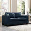 Bleu marine 2 places avec porte-gobelet et rangement, revêtu de cuir PU respirant, structure en bois massif et coussins amovibles avec pieds de style moderne-1866950746-1866950740