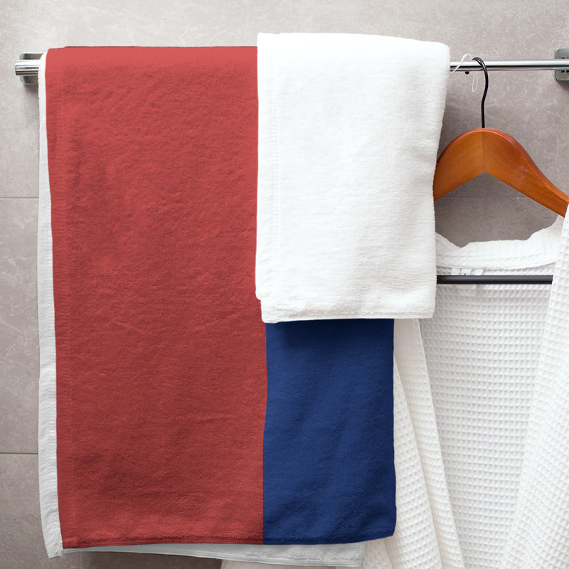 Lightweight Bath Towel, Red/Blue/Red, Polyester/Cotton