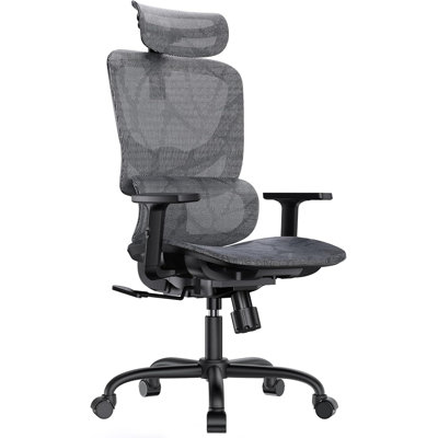 Ergonomic Mesh Office Chair - 5-Level Lumbar Support, Adjustable Headrest & Armrests, Rocking Tilt (High Back Computer Chair For Home Office/Gaming)