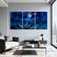 Forêt d'hiver, fougères bleues, ciel nocturne, clair de lune, ensemble de 3 impressions sur toile-320511508