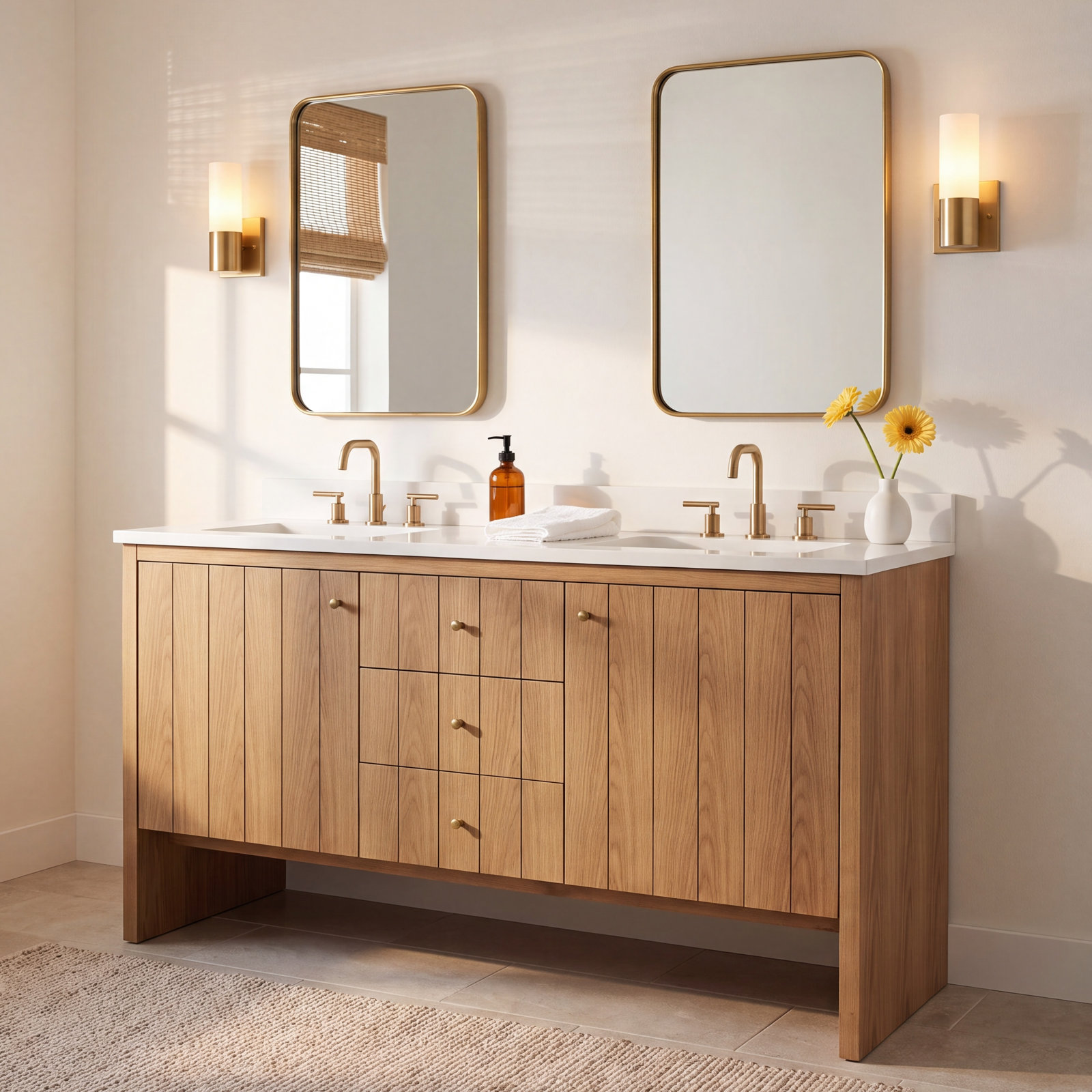 Hudson 60" Double Bathroom Vanity Base, Light Natural Oak