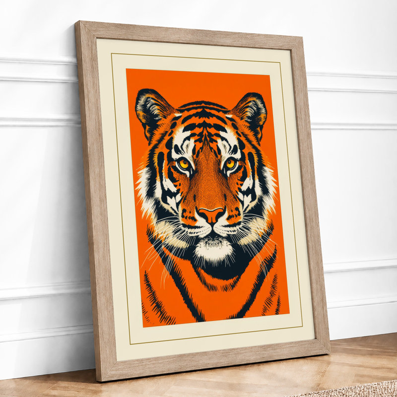 Tiger Face Bold Modern - Framed Print, A1 - 84.1 x 59.4 cm, Oak