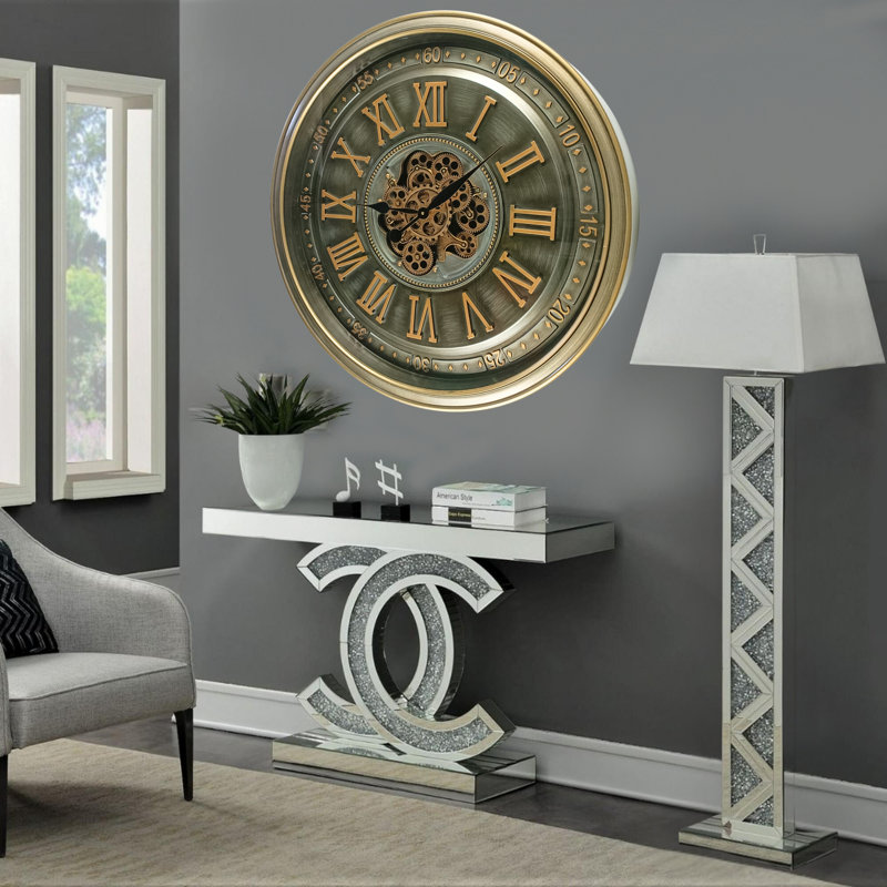 THE GEARS CLOCK Wall Clock with Real Moving Gears IR-LI_ 32 in Round BRASS-ANTIQUE